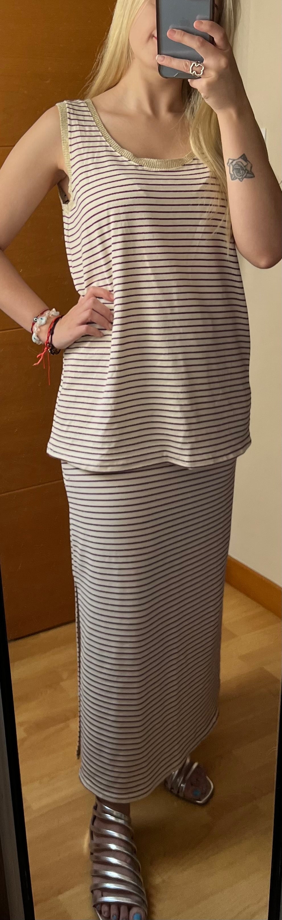 Falda rayas morada purpurina