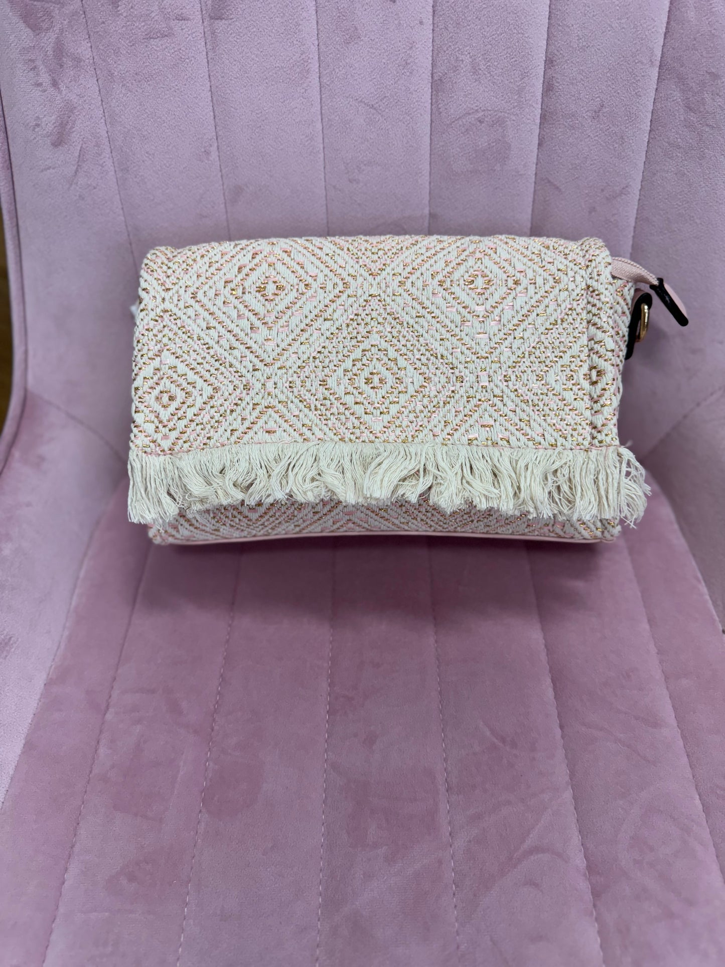 Bandolera étnica tonos rosas
